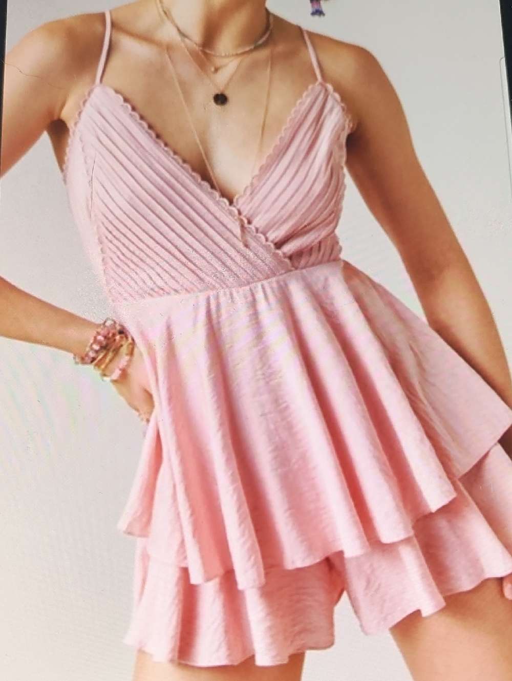 miami Blush Pink Ruffled V-Neck Mini Dress